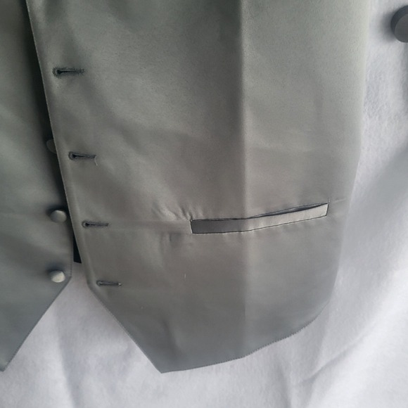 moda formal wear mens medium m silver‎ gray suit tux vest rouched back elastic - Picture 3 of 4